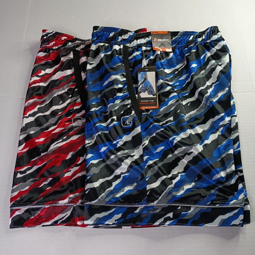 2 AND1 Offense Athletic Gym Shorts Men’s M Medium Red Gray Blue Black 8" Inseam
